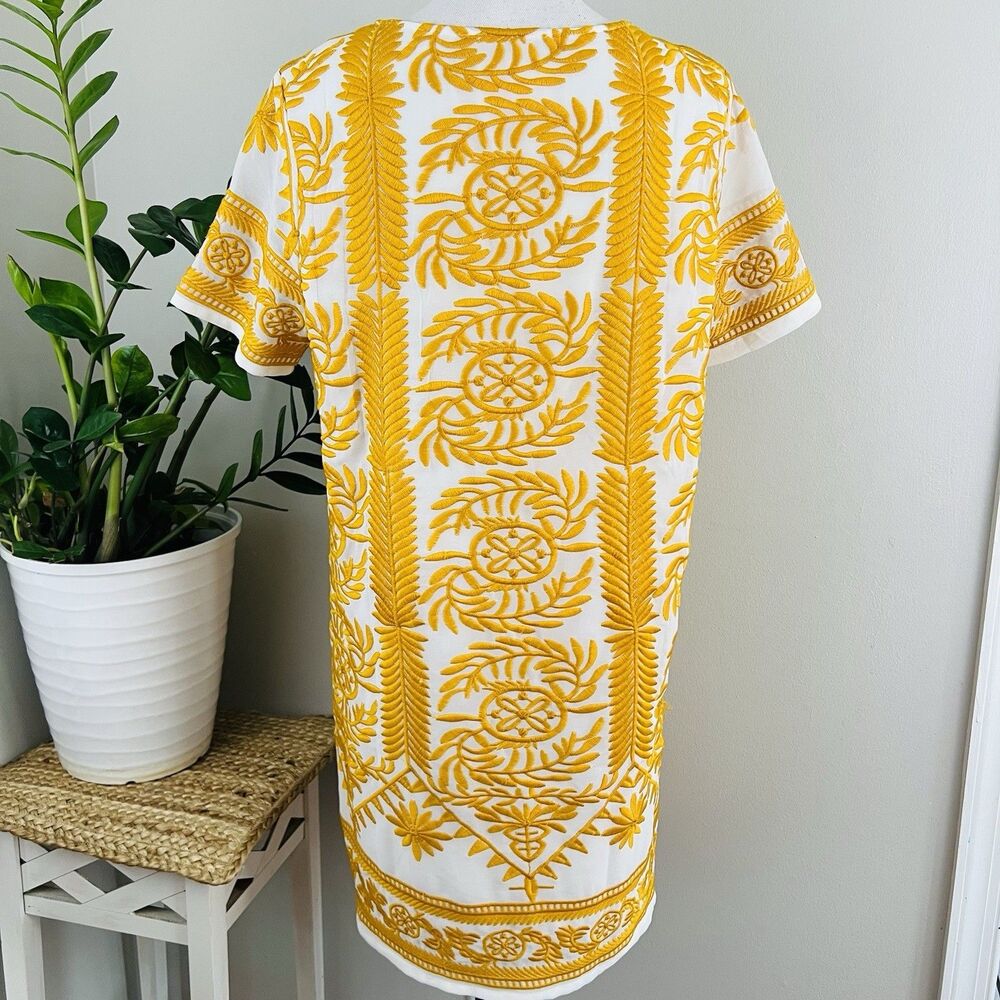 All:Row 60's Inspired Yellow & White Embroidered Retro Mini Dress Size 12 - Picture 6 of 9